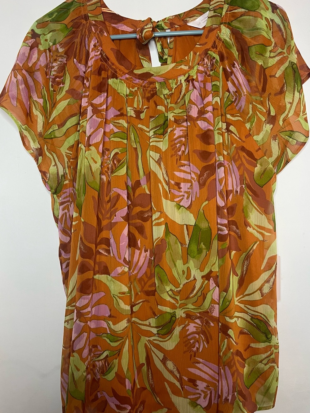 Women’s Orange Tropical Print Short-Sleeve Blouse